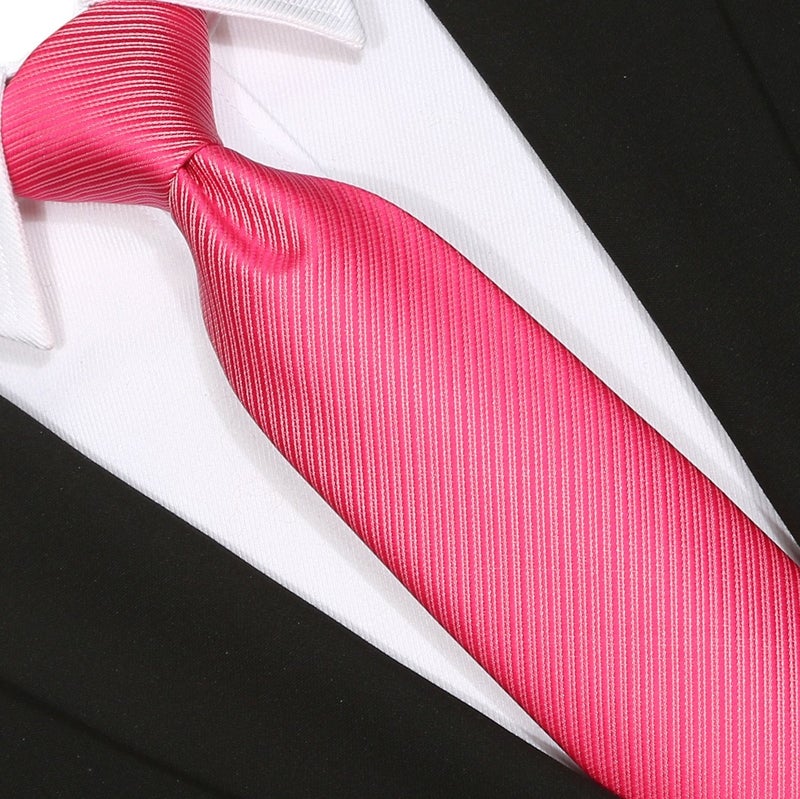 KissTies Hot Pink Tie Solid Striped Fuchsia Necktie Holiday Ties - Image 3